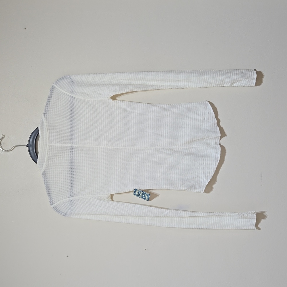 Free People White Waffle Knit Long Sleeve Henley - Picture 4 of 4